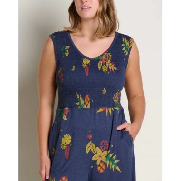 Toad & Co Gemina V Sleeveless Floral Jumpsuit Womens Size XL Wide Leg Pockets - Picture 2 of 11